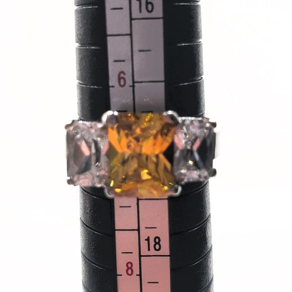 Simulated Yellow & Clear 3 Gemstone 925 FAS Sterling Silver Ring Size 7 - Picture 9 of 9